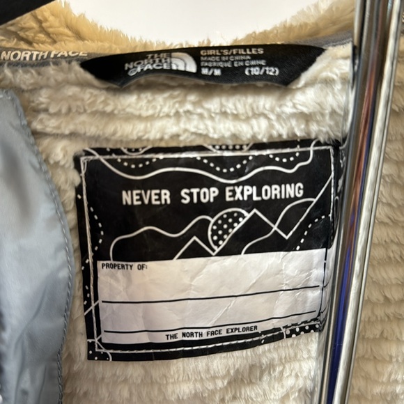 The North Face Girls OSO Striped Vintage White Hooded Fleece Jacket Medium 10-12 - Picture 9 of 12